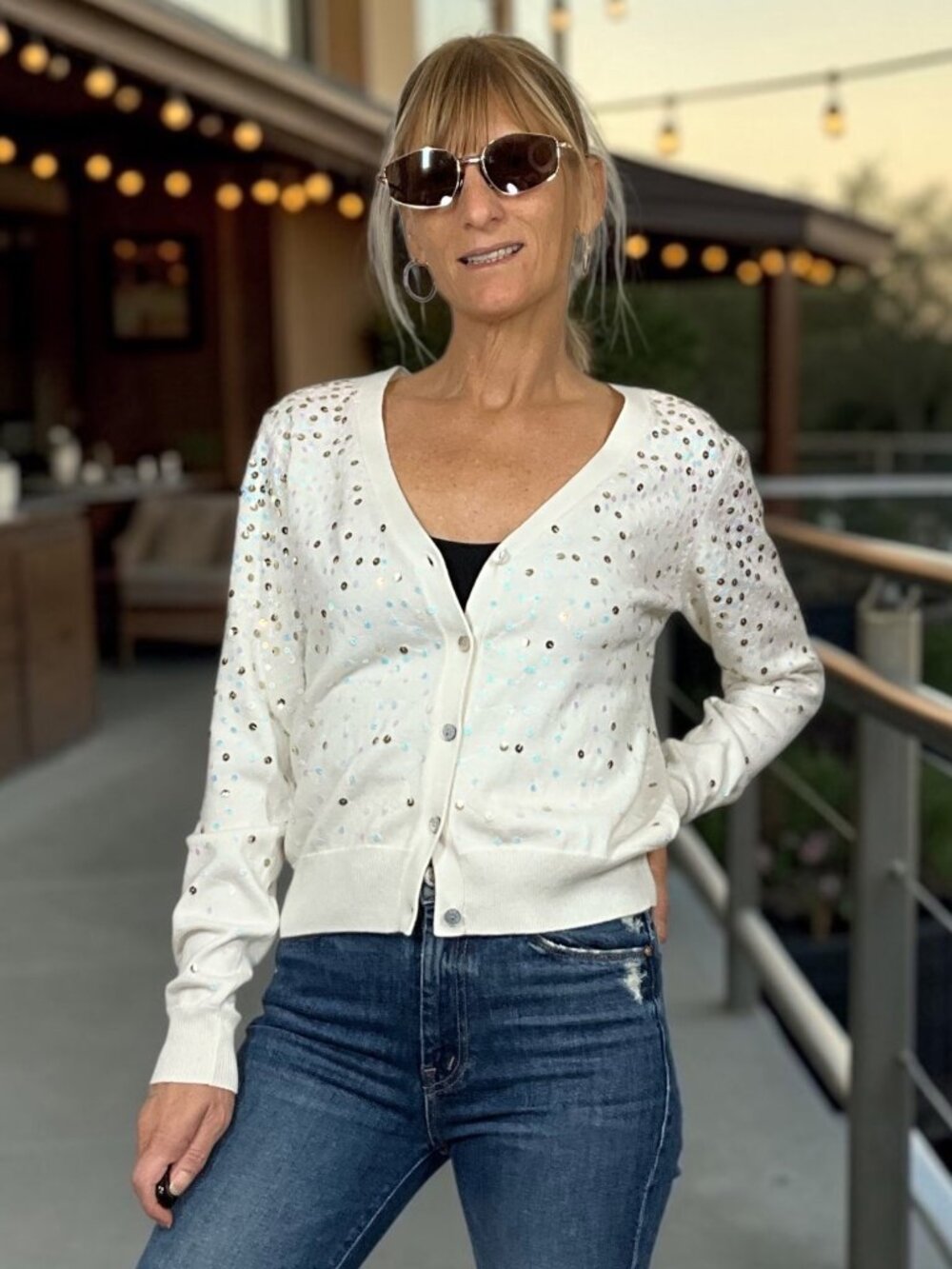 Cinq A Sept Nancy Sequins Cardigan Sweater S Off White Wool Blend